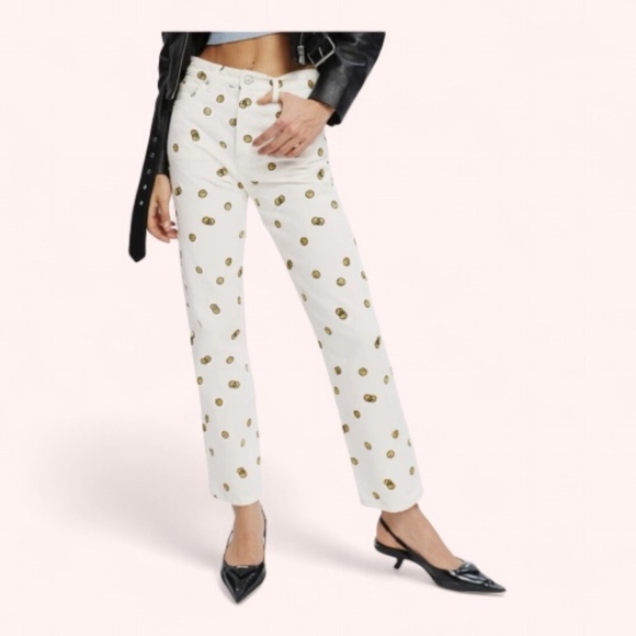 Reformation Mixed Emotions Smiley High Rise Straight Leg Cotton Jeans Sz 24 NWT - Picture 2 of 13